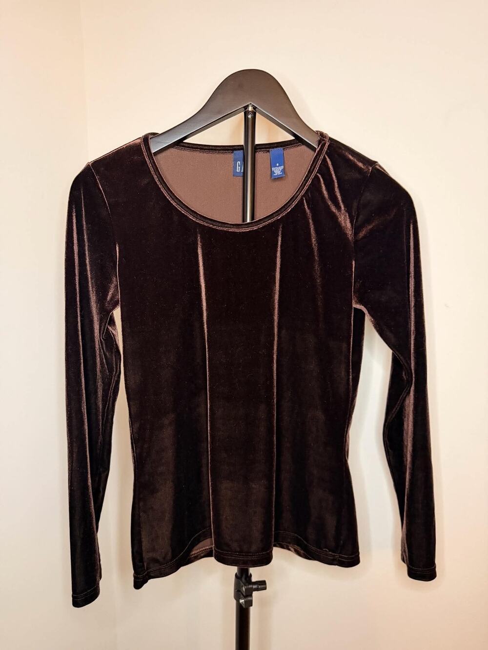 GAP Chocolate Brown Velvet Long Sleeve Top Size S